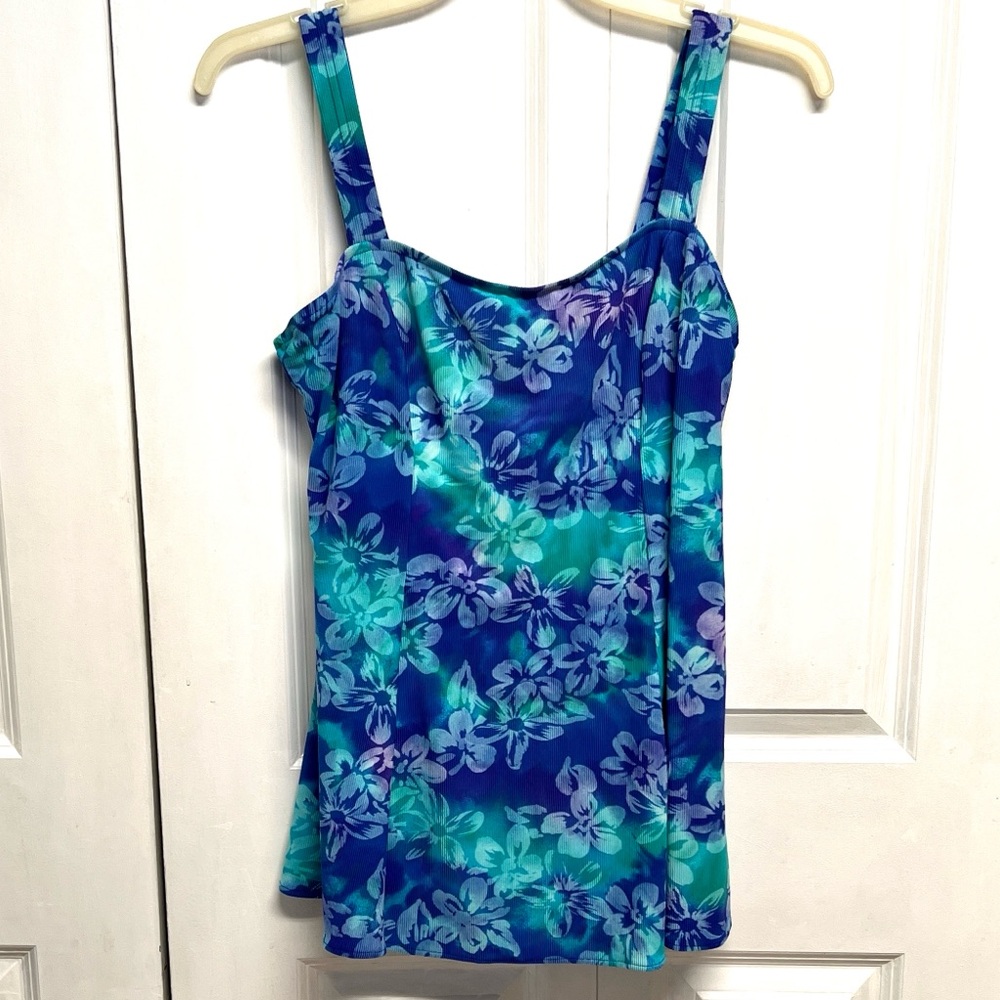 Blue & Teal Floral One-Piece Swim Dress Size 18